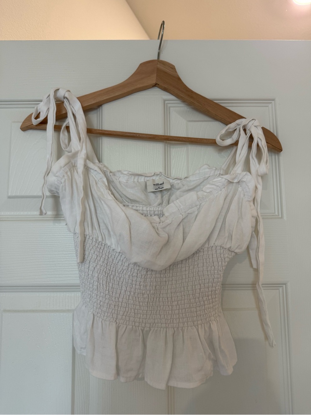 White Smocked Tie-Shoulder Women’s Top